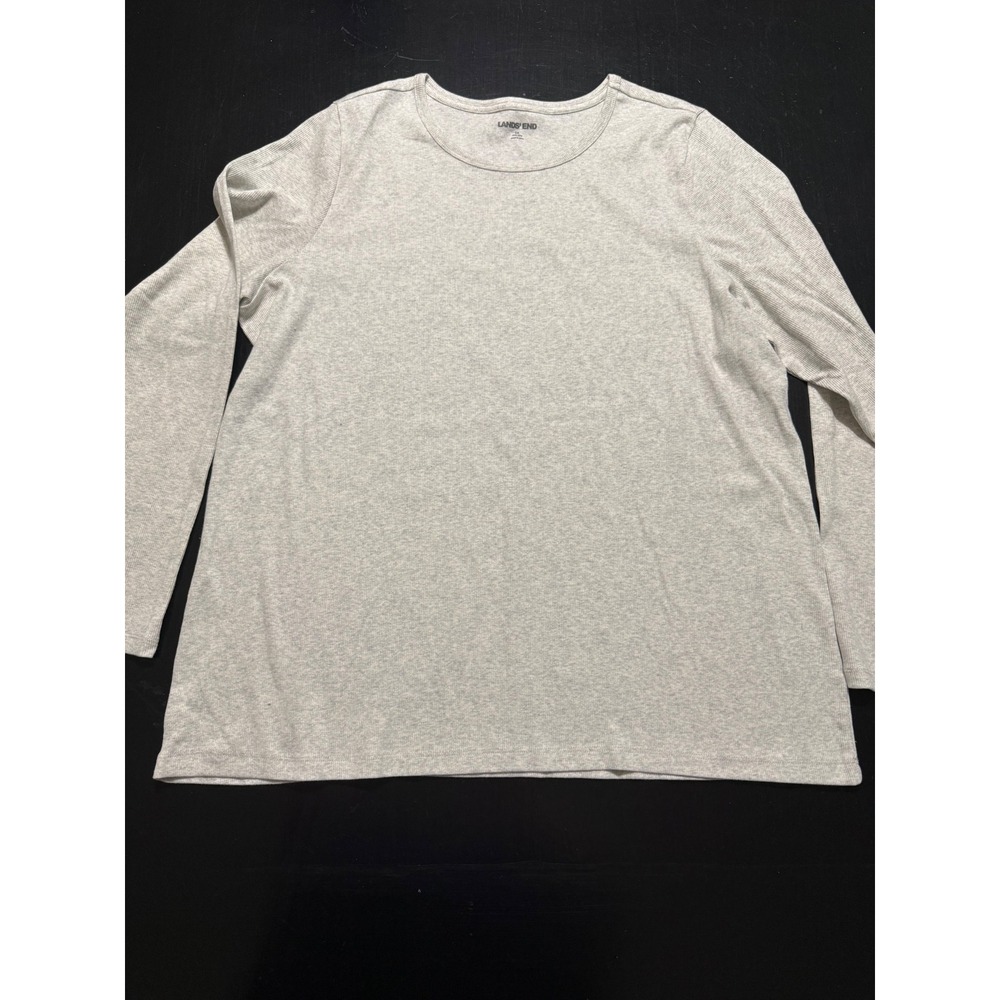 Lands End Womens 2X Gray Ribbed Long Sleeve Crewneck Knit Top Shirt 20W-22W